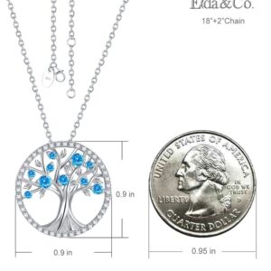 Birthday Gifts for Wife Mom Tree of Life Necklace March Birthstone Aquamarine Jewelry for Her Sterling Silver Necklace