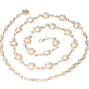 Amiveil Women's Metal Chain Flower Pearl Belts Gold Silver