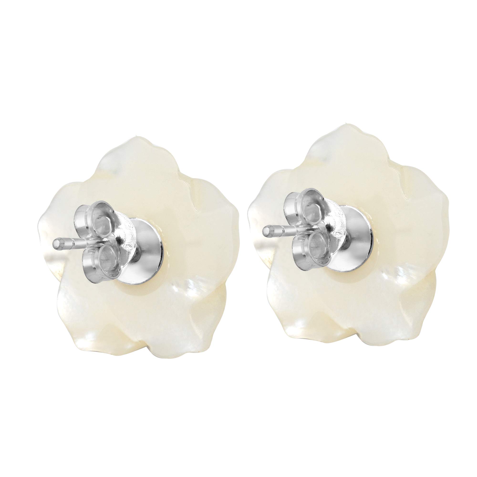 Delicate Pure White Rose Carved from Mother of Pearl Stud Earrings