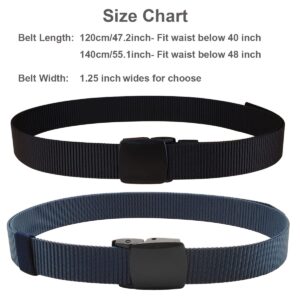 HOANAN 2 Pack 1.25" Wide Military Tactical Belt, No Metal Webbing Nylon Web Belt(black+navy)