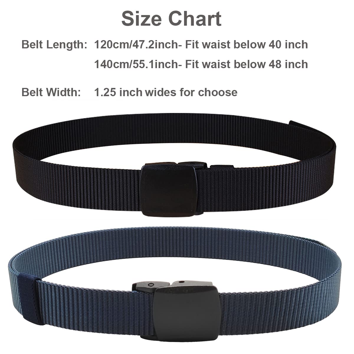 HOANAN 2 Pack 1.25" Wide Military Tactical Belt, No Metal Webbing Nylon Web Belt(black+navy)