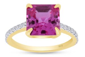 affy asscher simulated pink sapphire & white cubic zirconia engagement ring in 925 sterling silver (3.25 cttw) ring size-6.5