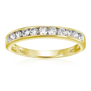 vir jewels 1/2 carat (ctw) diamond wedding anniversary band for women, half eternity round diamond engagement ring 14k yellow gold channel set 0.50 cttw, size 9.5