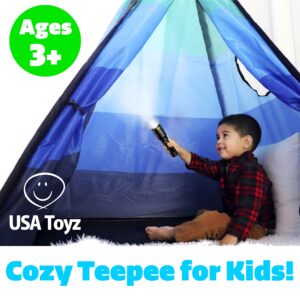 USA Toyz Happy Hut Teepee Tent for Kids - Indoor Pop Up Playhouse Tent for Boys, Girls, Toddler with Portable Storage Bag (Blue)