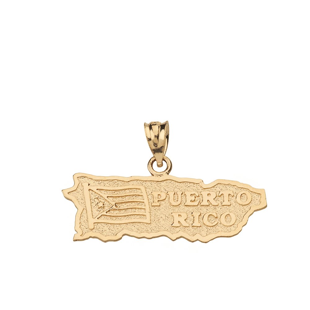 Puerto Rico US State Map Charm Pendant in 10k Yellow Gold