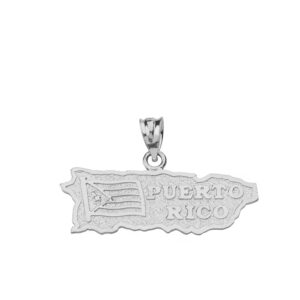 .925 Sterling Silver Puerto Rico US State Map Charm Pendant