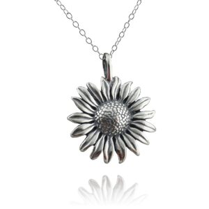 fashionjunkie4life sterling silver sunflower necklace | 18” sterling silver necklace with sterling silver sunflower pendant | sunflower jewelry for women