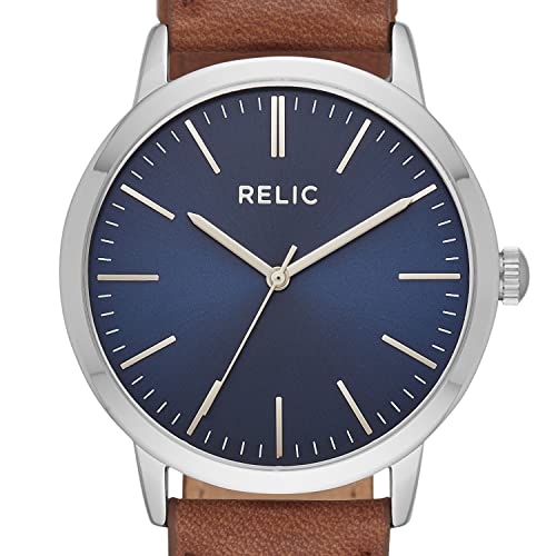 Relic by Fossil Men's Jeffrey Three-Hand Silver Alloy Metal and Brown Leather Band Watch (Model: ZR77298)