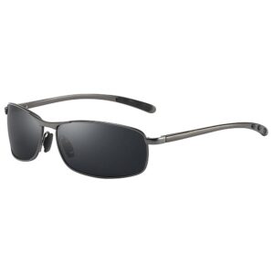 zhile rectangular polarized sunglasses al-mg alloy temple spring hinge uv400 (grey, grey)