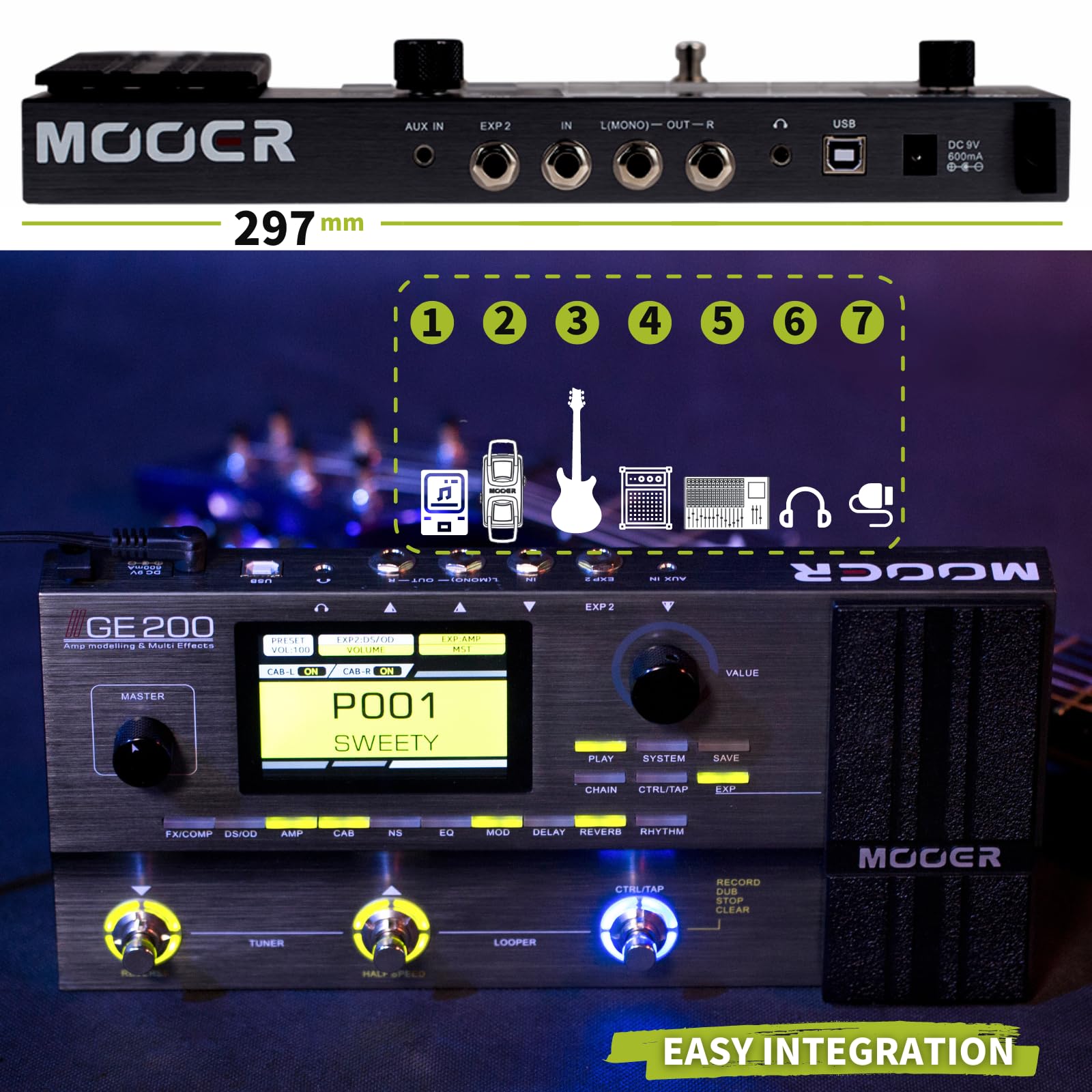 MOOER GE200 Amp Modelling Multi Effects Pedal