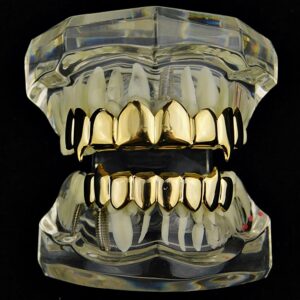 Fang Grillz Set 14k Gold Plated 8 Top Teeth Fangs Eight Bottom Hip Hop Vampire Mouth Grills