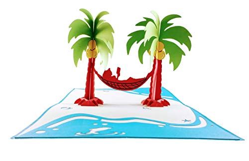 iGifts And Cards Funny Woman Relaxes on Beach 3D Pop Up Greeting Card – Happy Birthday Card For Her, Wife, Cute Tropical Sunshine Vacation, Congratulations On Your Retirement, 6" X 8"