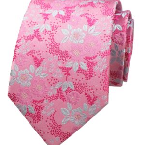 Elfeves Men's Women Boys Pink White Small Designer Jacquard Silk Tie Formal Self Necktie