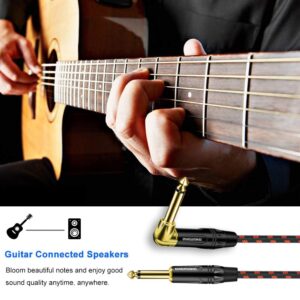 DREMAKE 3 Foot Professional Instrument Cable, Guitar Cable for Speaker Bass Keyboard 1/4" (6.3mm) Straight to Right Angle Inch Cable Black/Red Tweed