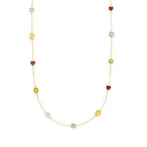 ross-simons 7.85 ct. t.w. multi-gemstone station necklace in 18kt gold over sterling. 16 inches