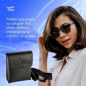 Foldies Browline Folding Sunglasses Polarized, UV400, UVA, UVB Protection for Men Women, Folding Sunglasses Leather Case