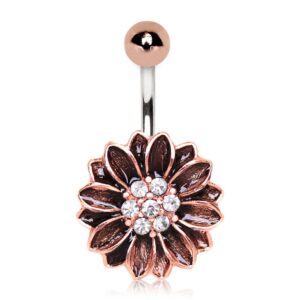 amelia fashion round antique sunflower rose gold navel, no color, size no size