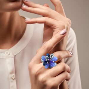 AeraVida Adjustable Charming Nautical Blue Floral Cluster Mix Stone Statement Free Size Ring for Women