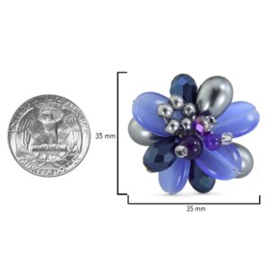 AeraVida Adjustable Charming Nautical Blue Floral Cluster Mix Stone Statement Free Size Ring for Women