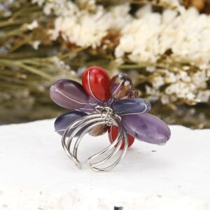 AeraVida Vibrant Purple & Pink Mixed Quartz Stone Cluster or Flower Blossom with Faux Pearls Adjustable Fit Ring for Versatile Fashion with a Vintage Chic Vibe