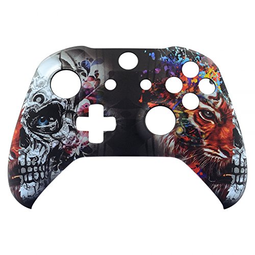 eXtremeRate Tiger Skull Faceplate Cover, Soft Touch Front Housing Shell Case, Comfortable Soft Grip Replacement Kit for Xbox One S & Xbox One X Controller - Controller NOT Included