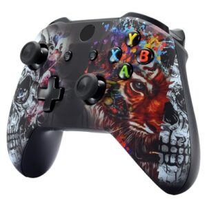 eXtremeRate Tiger Skull Faceplate Cover, Soft Touch Front Housing Shell Case, Comfortable Soft Grip Replacement Kit for Xbox One S & Xbox One X Controller - Controller NOT Included