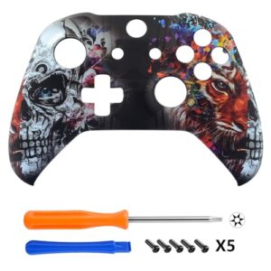 eXtremeRate Tiger Skull Faceplate Cover, Soft Touch Front Housing Shell Case, Comfortable Soft Grip Replacement Kit for Xbox One S & Xbox One X Controller - Controller NOT Included