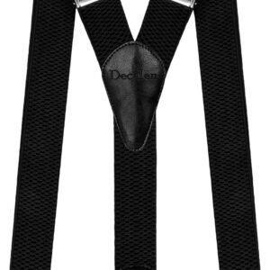 Decalen Mens Suspenders with Very Strong Clips Heavy Duty Braces One Size Fits All Big and Tall Wide Adjustable and Elastic Y Shape (Black)