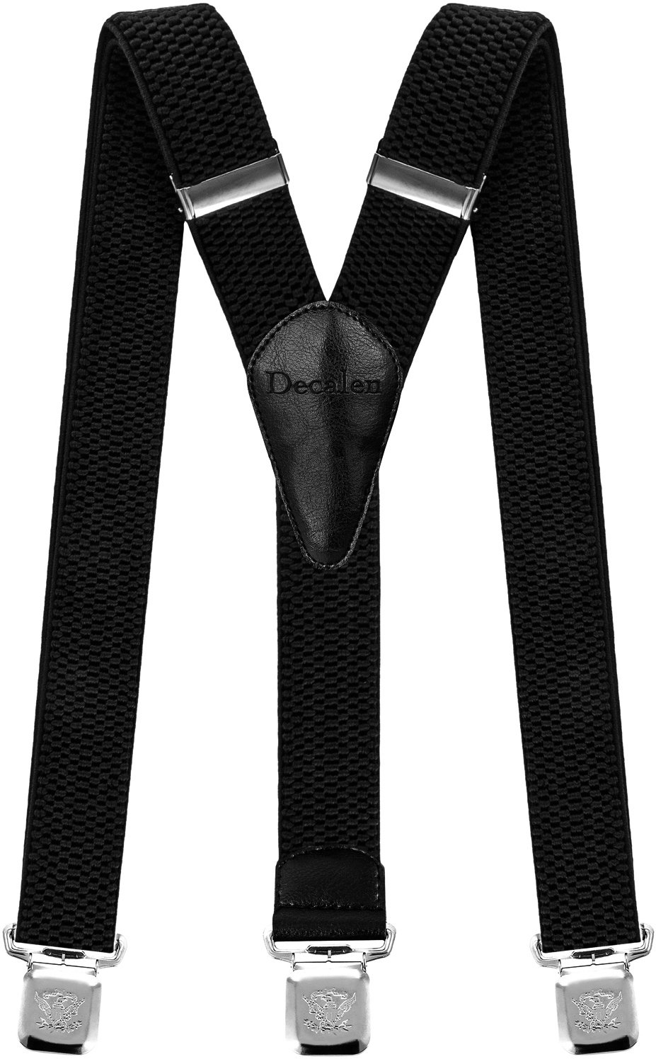 Decalen Mens Suspenders with Very Strong Clips Heavy Duty Braces One Size Fits All Big and Tall Wide Adjustable and Elastic Y Shape (Black)