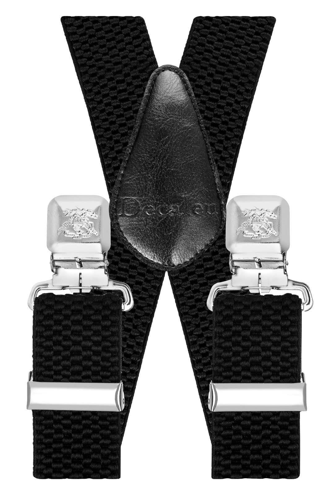 Decalen Mens Suspenders with Very Strong Clips Heavy Duty Braces One Size Fits All Big and Tall Wide Adjustable and Elastic Y Shape (Black)