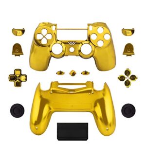 WPS Chrome Controller Case Collection Full Housing Shell + Full Buttons for PS4 Playstation Slim Pro (JDM-040) Controller (Chrome Gold)