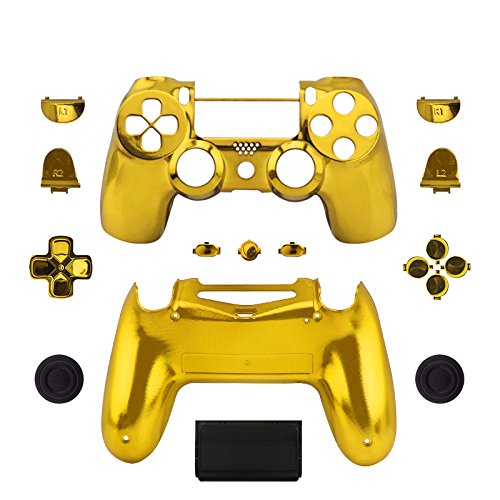 WPS Chrome Controller Case Collection Full Housing Shell + Full Buttons for PS4 Playstation Slim Pro (JDM-040) Controller (Chrome Gold)