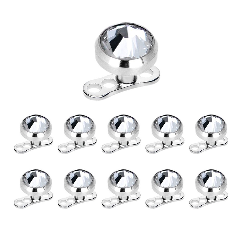 Dermal Anchors Tops and Bases 14g 4 mm Clear CZ 316L Package of 11 Surgical Steel