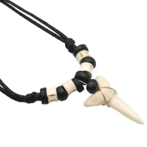 Swimmi Genuine Shark Tooth Necklace for Men, Mako Shark Tooth Necklace, Handmade Wooden Beads adjustable Cords Shark Tooth Necklace for Women Jewelry EA200