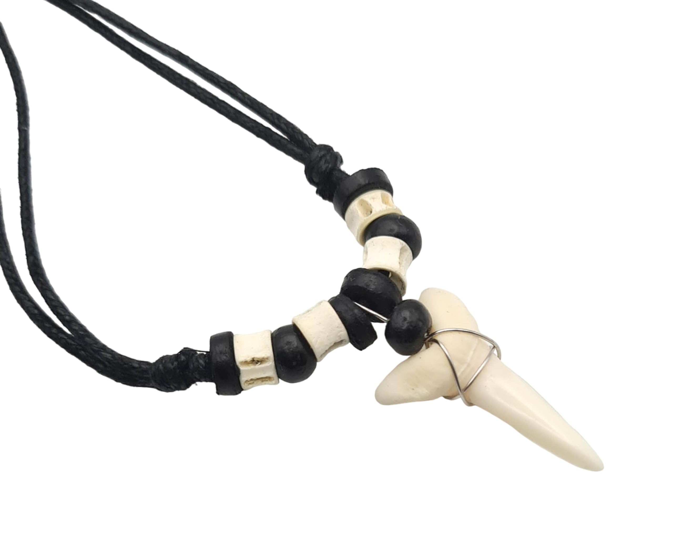 Swimmi Genuine Shark Tooth Necklace for Men, Mako Shark Tooth Necklace, Handmade Wooden Beads adjustable Cords Shark Tooth Necklace for Women Jewelry EA200