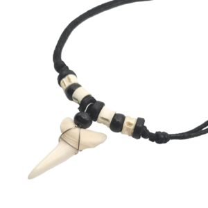 Swimmi Genuine Shark Tooth Necklace for Men, Mako Shark Tooth Necklace, Handmade Wooden Beads adjustable Cords Shark Tooth Necklace for Women Jewelry EA200