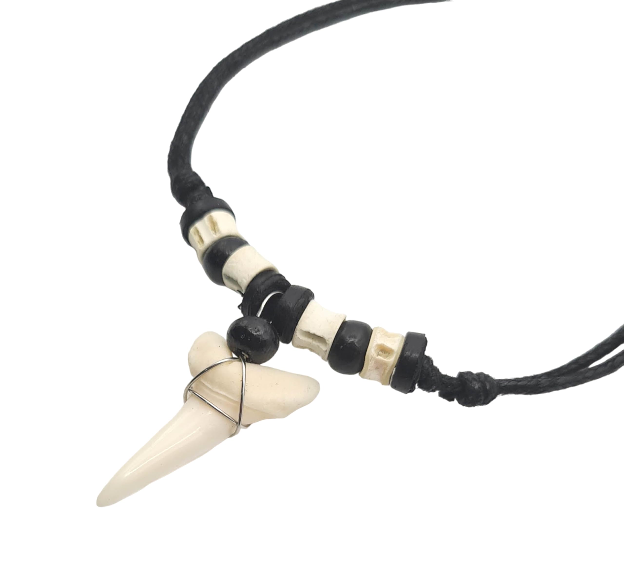 Swimmi Genuine Shark Tooth Necklace for Men, Mako Shark Tooth Necklace, Handmade Wooden Beads adjustable Cords Shark Tooth Necklace for Women Jewelry EA200