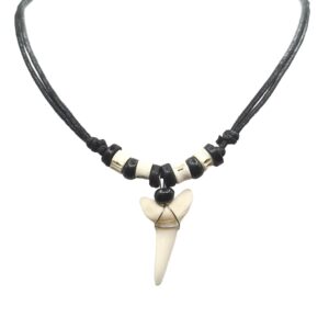 Swimmi Genuine Shark Tooth Necklace for Men, Mako Shark Tooth Necklace, Handmade Wooden Beads adjustable Cords Shark Tooth Necklace for Women Jewelry EA200