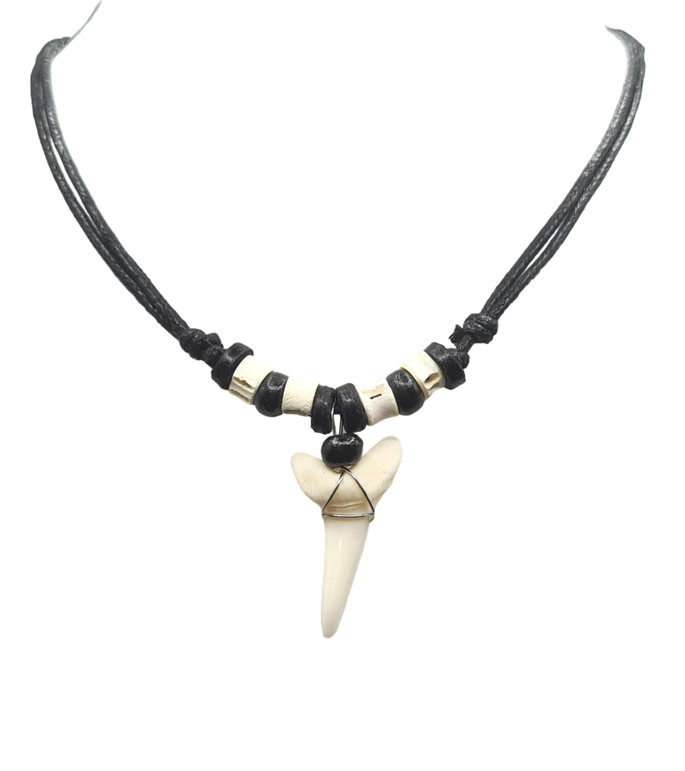 Swimmi Genuine Shark Tooth Necklace for Men, Mako Shark Tooth Necklace, Handmade Wooden Beads adjustable Cords Shark Tooth Necklace for Women Jewelry EA200