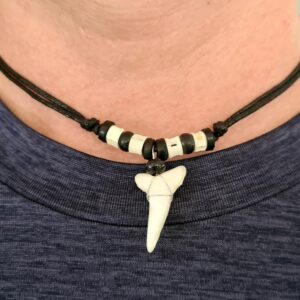 Swimmi Genuine Shark Tooth Necklace for Men, Mako Shark Tooth Necklace, Handmade Wooden Beads adjustable Cords Shark Tooth Necklace for Women Jewelry EA200