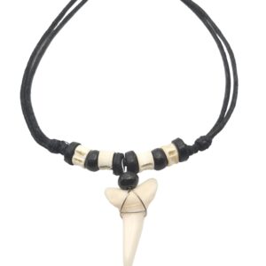 Swimmi Genuine Shark Tooth Necklace for Men, Mako Shark Tooth Necklace, Handmade Wooden Beads adjustable Cords Shark Tooth Necklace for Women Jewelry EA200