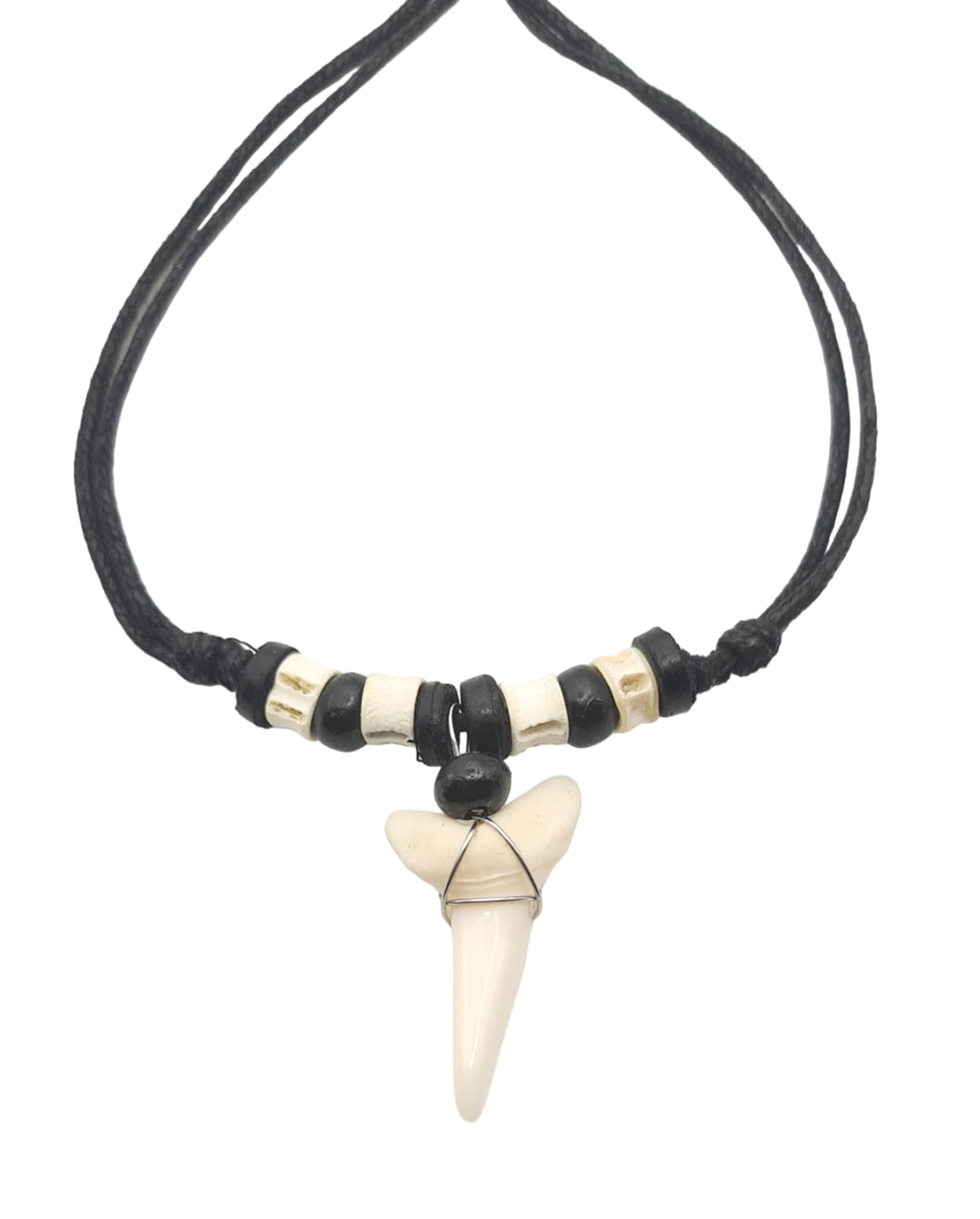 Swimmi Genuine Shark Tooth Necklace for Men, Mako Shark Tooth Necklace, Handmade Wooden Beads adjustable Cords Shark Tooth Necklace for Women Jewelry EA200