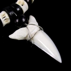 Swimmi Genuine Shark Tooth Necklace for Men, Mako Shark Tooth Necklace, Handmade Wooden Beads adjustable Cords Shark Tooth Necklace for Women Jewelry EA200