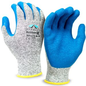 pyramex gl501c5 series latex safety gloves with hppe and crinkle palm size extra large