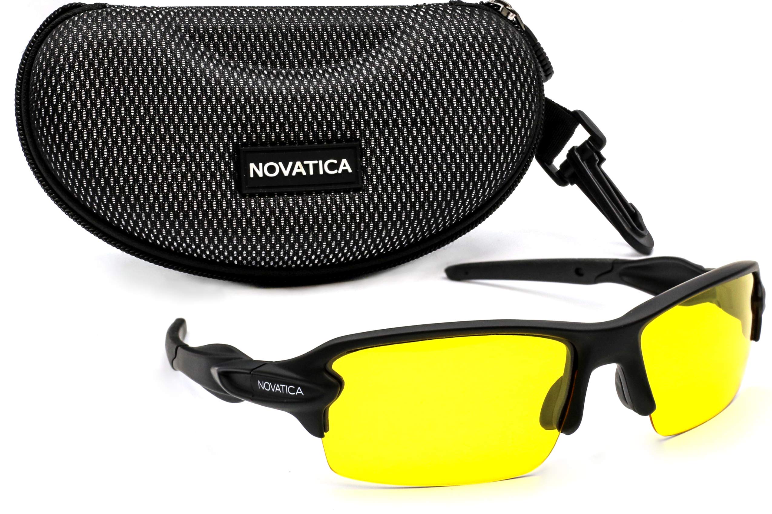 NOVATICA Night Driving Semi Polarized TAC Glasses – Yellow Clear Lens - UV Protection - Men & Women with Accessories