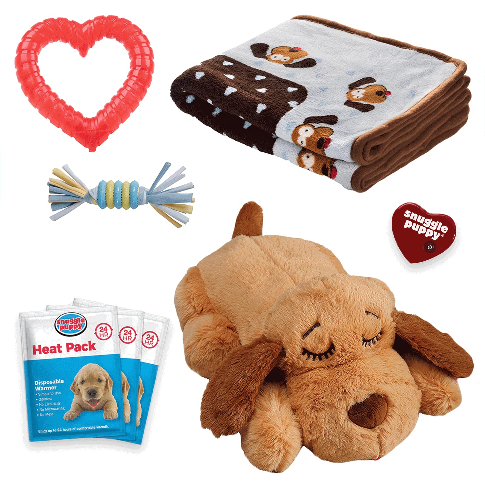 Original Snuggle Puppy Starter Kit with Snuggle Puppy Included. Starter Kit for Anxiety Relief and Calming Aid. Biscuit Coloured Puppy Included and Blue Toy.