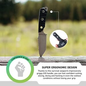 Small Fixed Blade Knife with Sheath - Full Tang Survival Hunting Knife with Paracord Lanyard, Compass, Fire Starter, & Knife Sharpener for Outdoor Camping - Quality Tactical Knife with Sheath