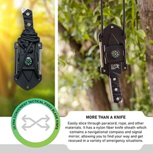 Small Fixed Blade Knife with Sheath - Full Tang Survival Hunting Knife with Paracord Lanyard, Compass, Fire Starter, & Knife Sharpener for Outdoor Camping - Quality Tactical Knife with Sheath