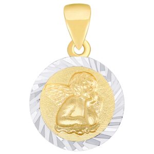 jewelry america solid 14k yellow gold round guardian angel textured medallion charm pendant