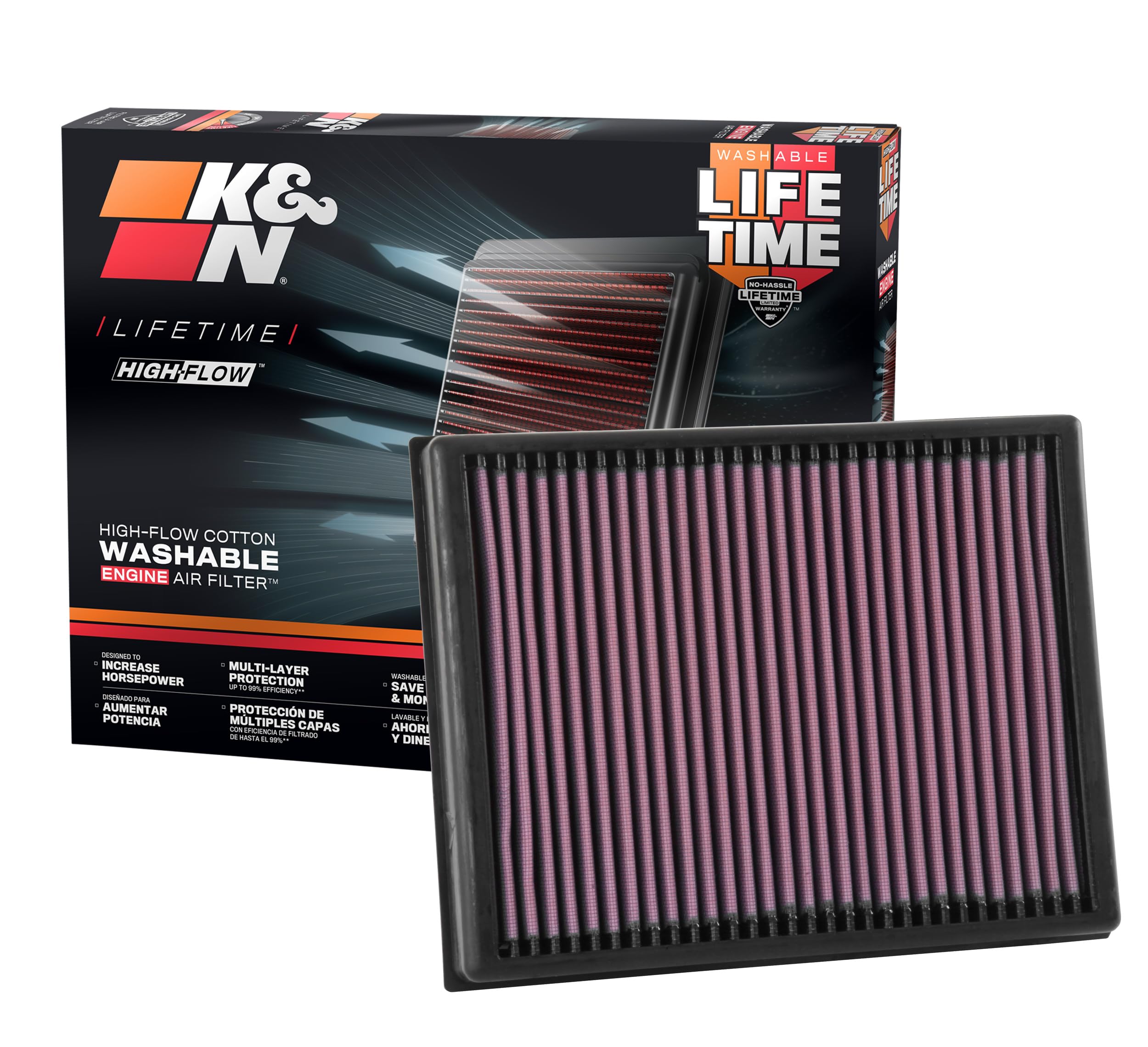 K&N Engine Air Filter: Increase Power & Towing, Washable, Premium, Replacement Air Filter: Compatible with 2015-2019 Ford (Everest, Ranger, Ranger Raptor), 33-3086